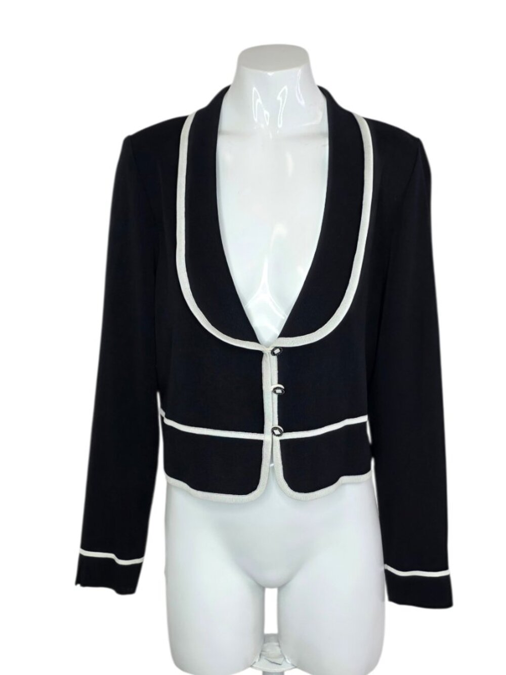 Exclusively Misook Button Front Vintage Cardigan, Stretch, Padded Shoulder S